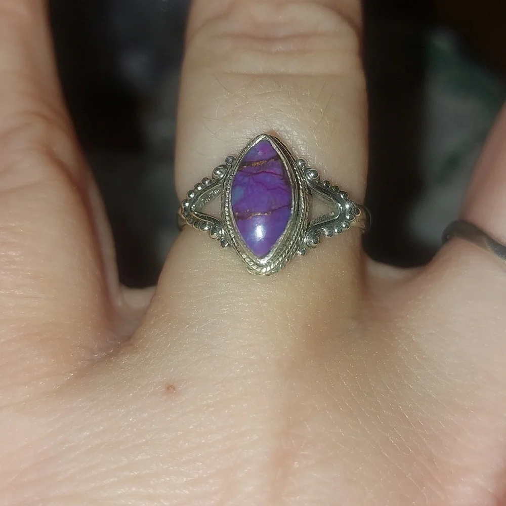 Dainty Purple Copper Turquoise Silver Ring